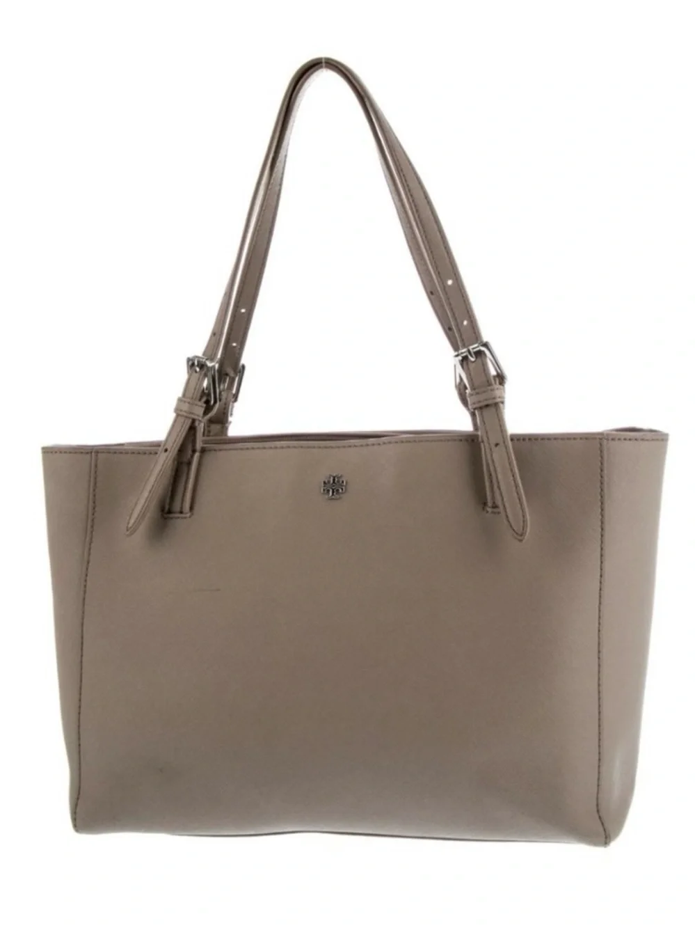 Tory Burch Taupe Saffiano Leather Double-Handle Tote